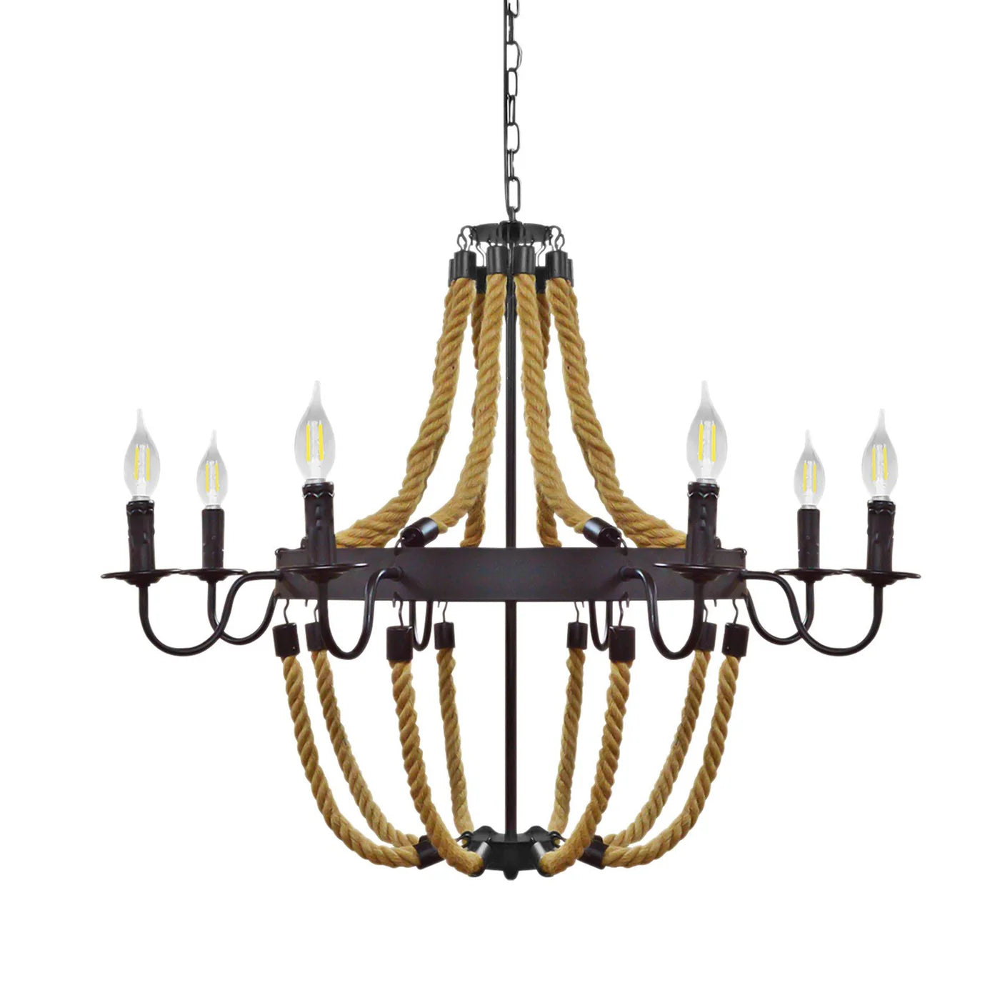 Pendant Light Industrial Chandelier Rope 6 Bulb