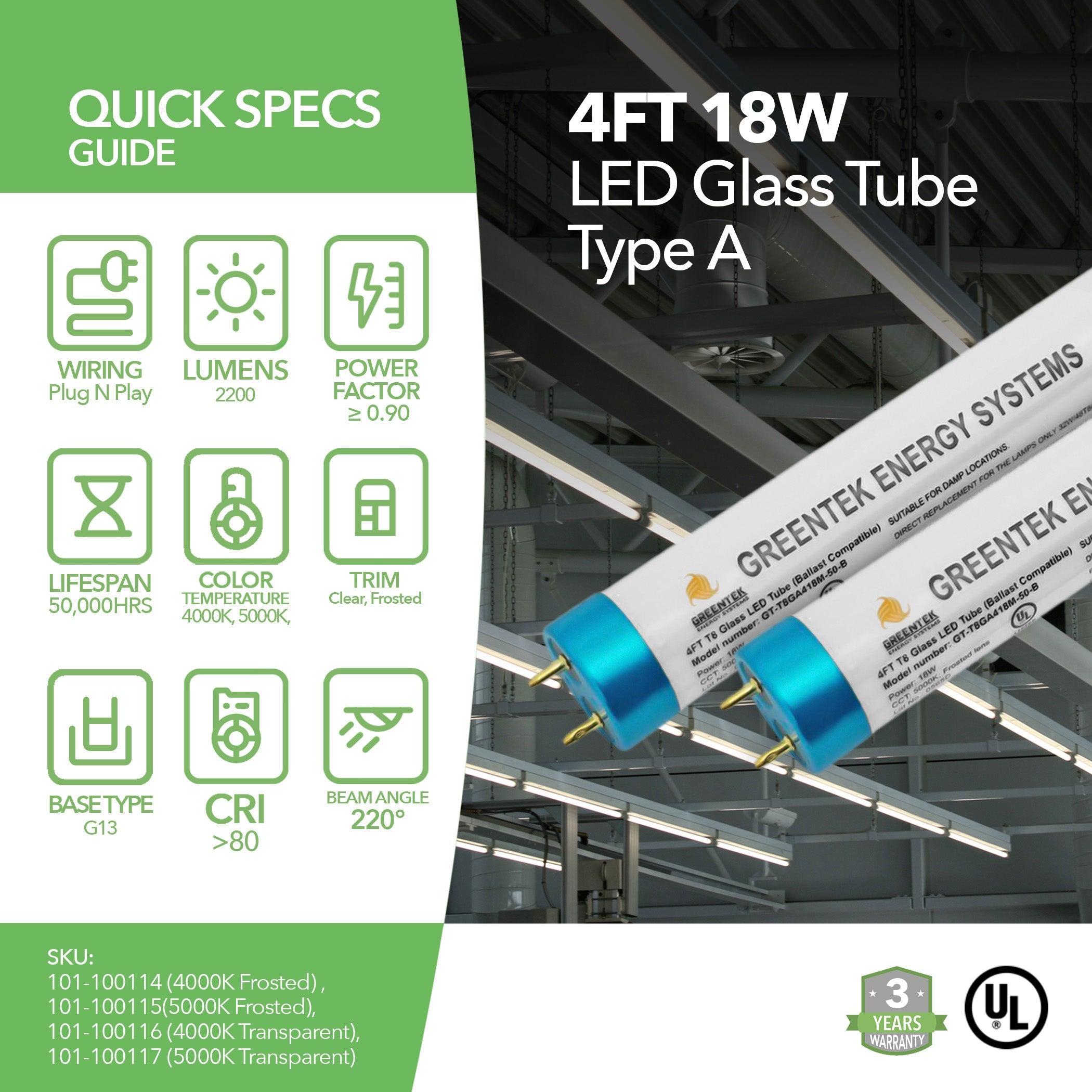 4ft 18W LED Linear Tube - 25 Pack - Glass - Ballast Compatible Only - Plug N Play - Will ONLY Work With A Ballast - Safety Thermal Fuses - (UL Type A)