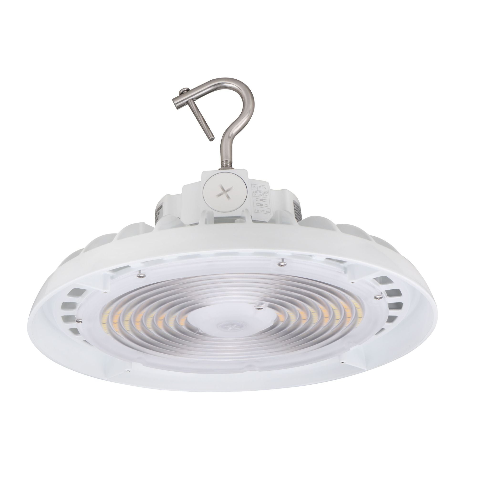 LED High Bay Light – 22,000 Lumens, Wattage Tunable (150W/120W/100W), CCT Selectable (5000K/4000K/3500K), UFO5 Series, Hook Mount, UL & DLC 5.1