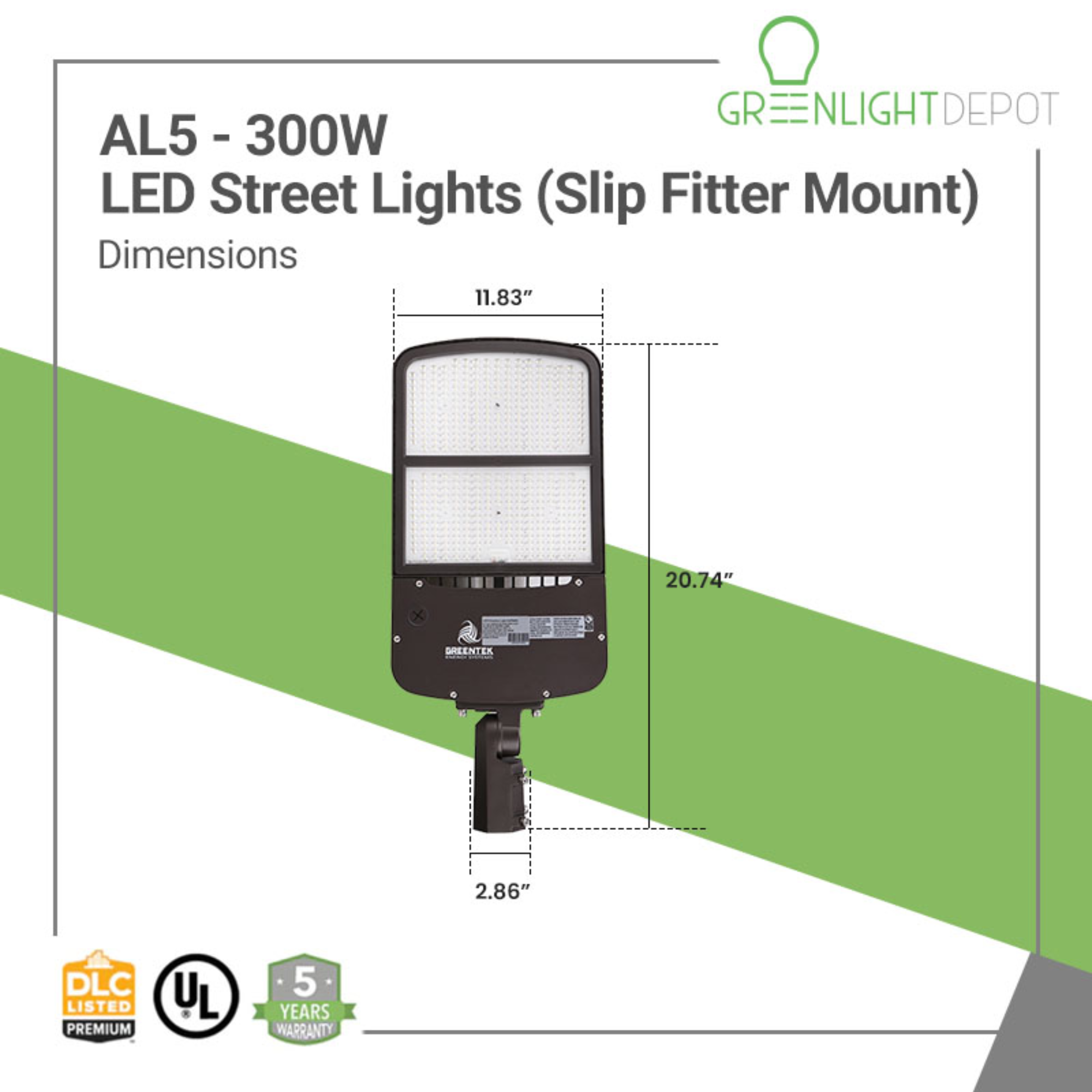 LED Street Light - 300W - 44,820 Lumens - Shorting Cap - Slip Fitter Mount - AL5 Series - UL+DLC 5.1