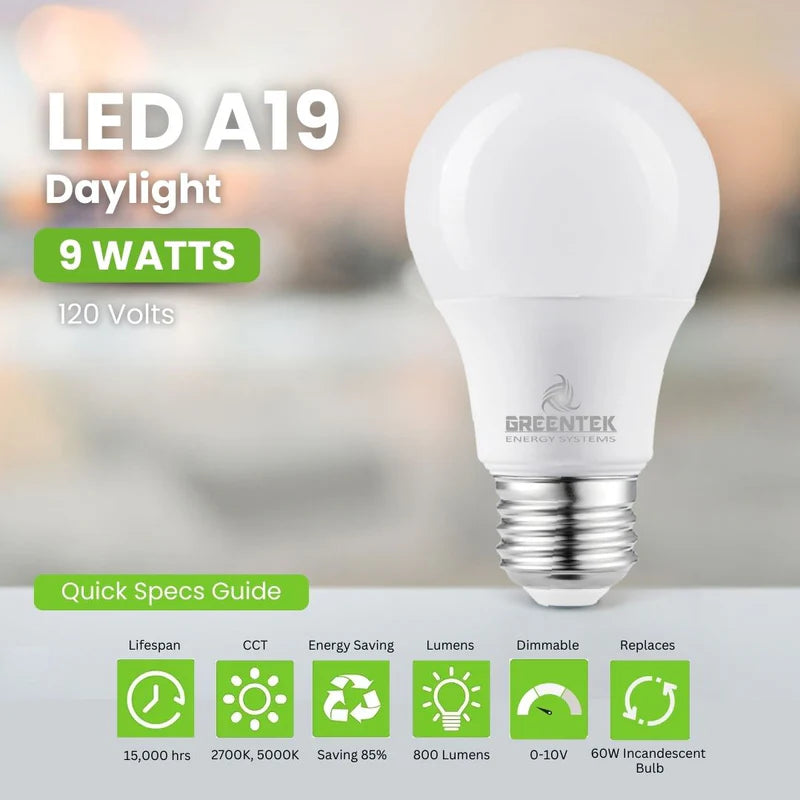 LED A19 Light Bulb - 9W - 800lm - 10 or 96 Pack - Dimmable - 60 Watt Equivalent - E26 - ETL