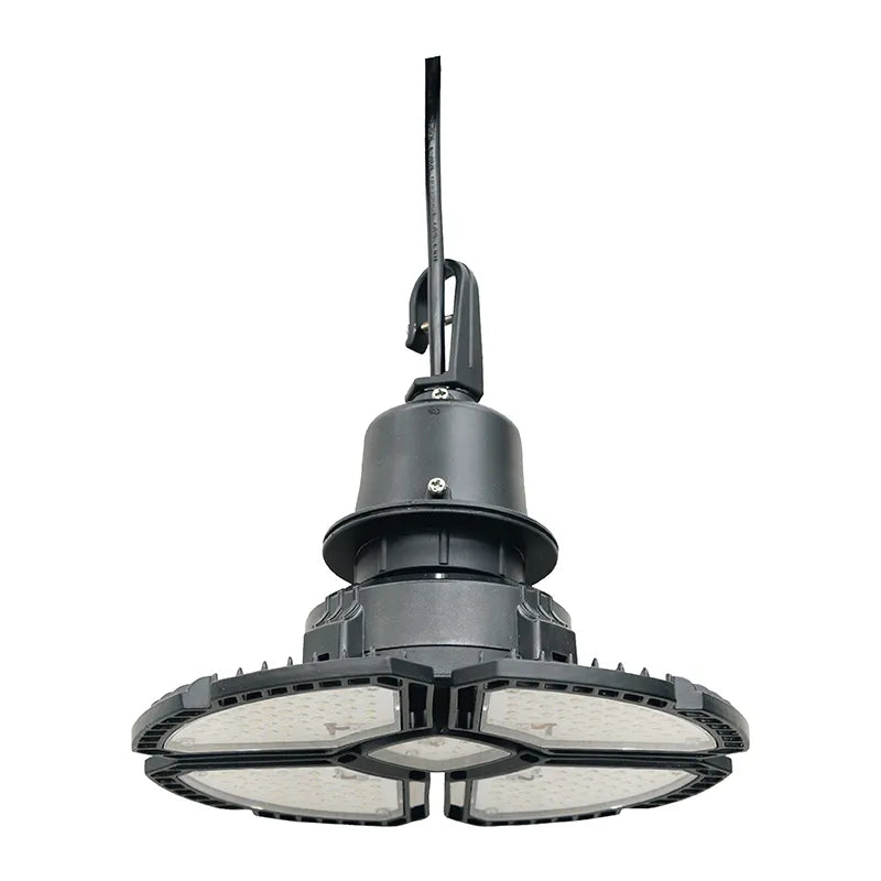 High-Performance LED UFO High Bay Light, 150W, 18,000 Lumens, 5000K, Adjustable Panels, 120-277V, Black Finish