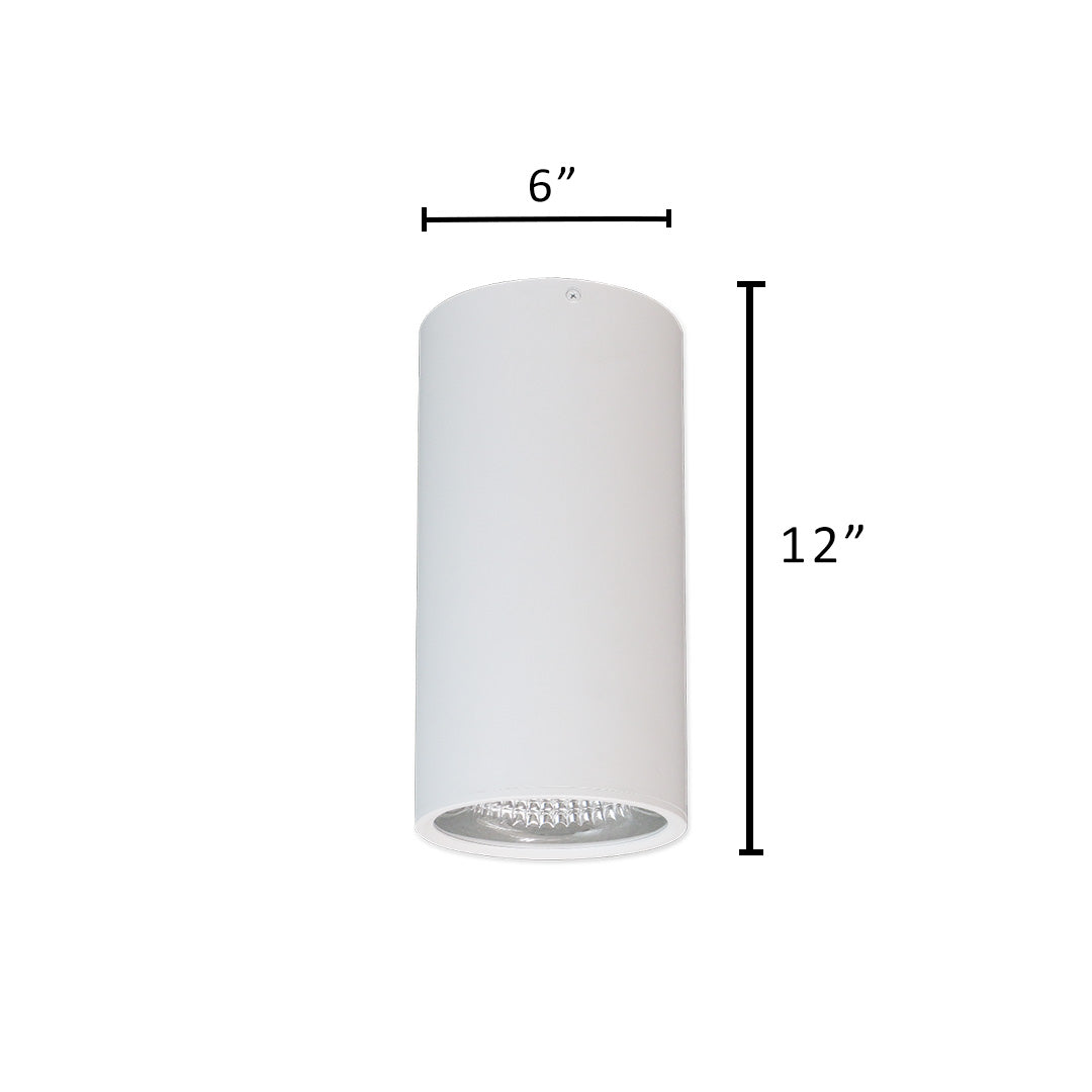 6" LED Architectural Cylinder Light Fixture, 2200 Lumens, 25W, CCT Selectable, 120-277V, White Finish