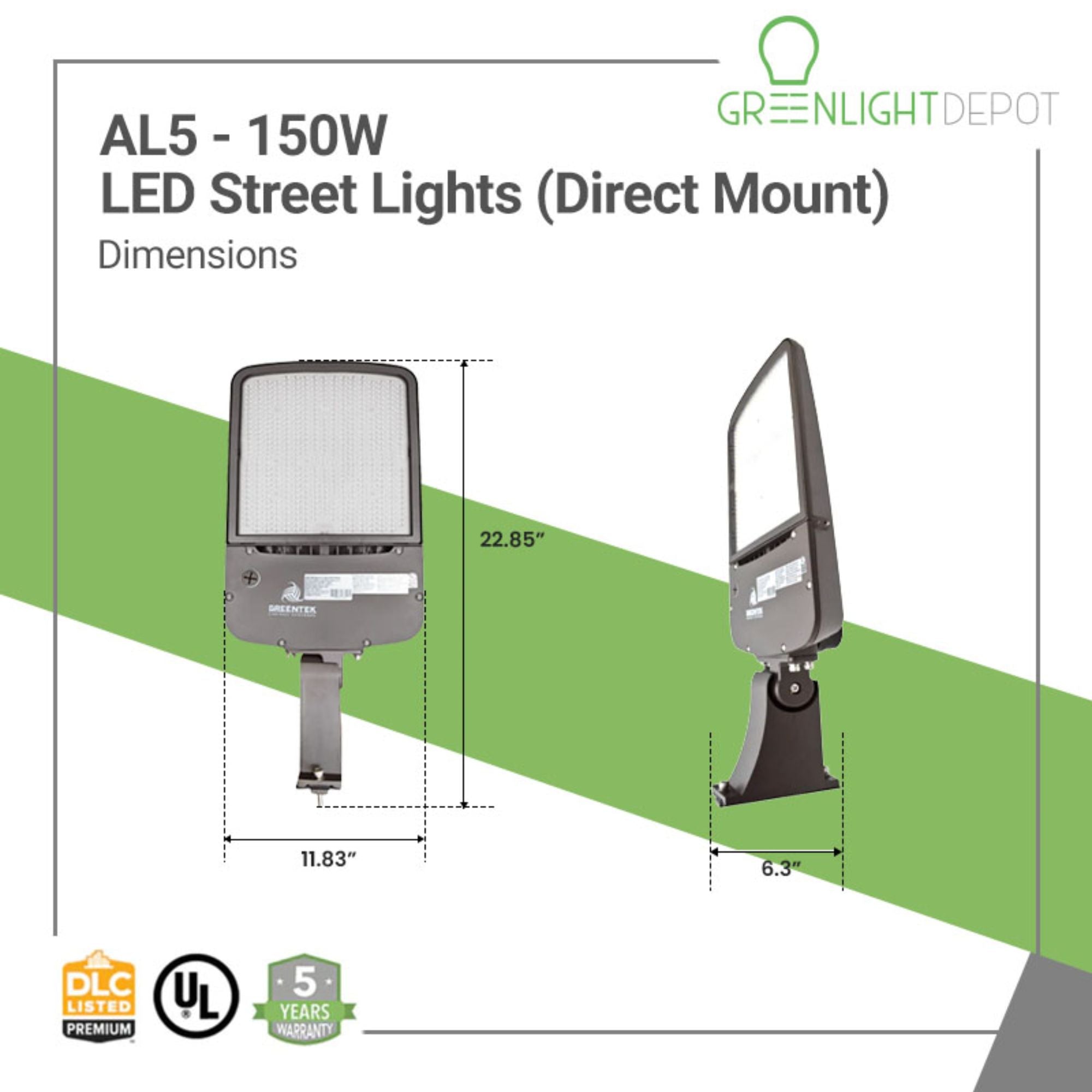 LED Street Light - 150W - 22,200 Lumens - Shorting Cap - Direct Mount - AL5 Series - UL+DLC 5.1