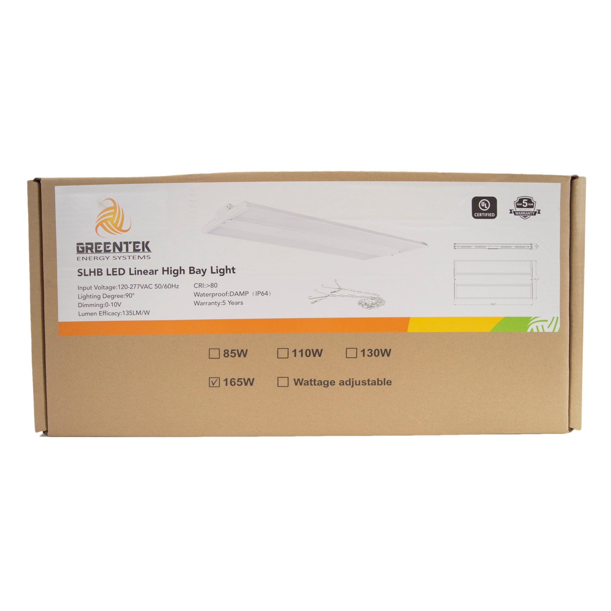 LED Linear High Bay - 165W - SLHB - Frosted Lens - 2ft - Chain Mount - (UL+DLC)