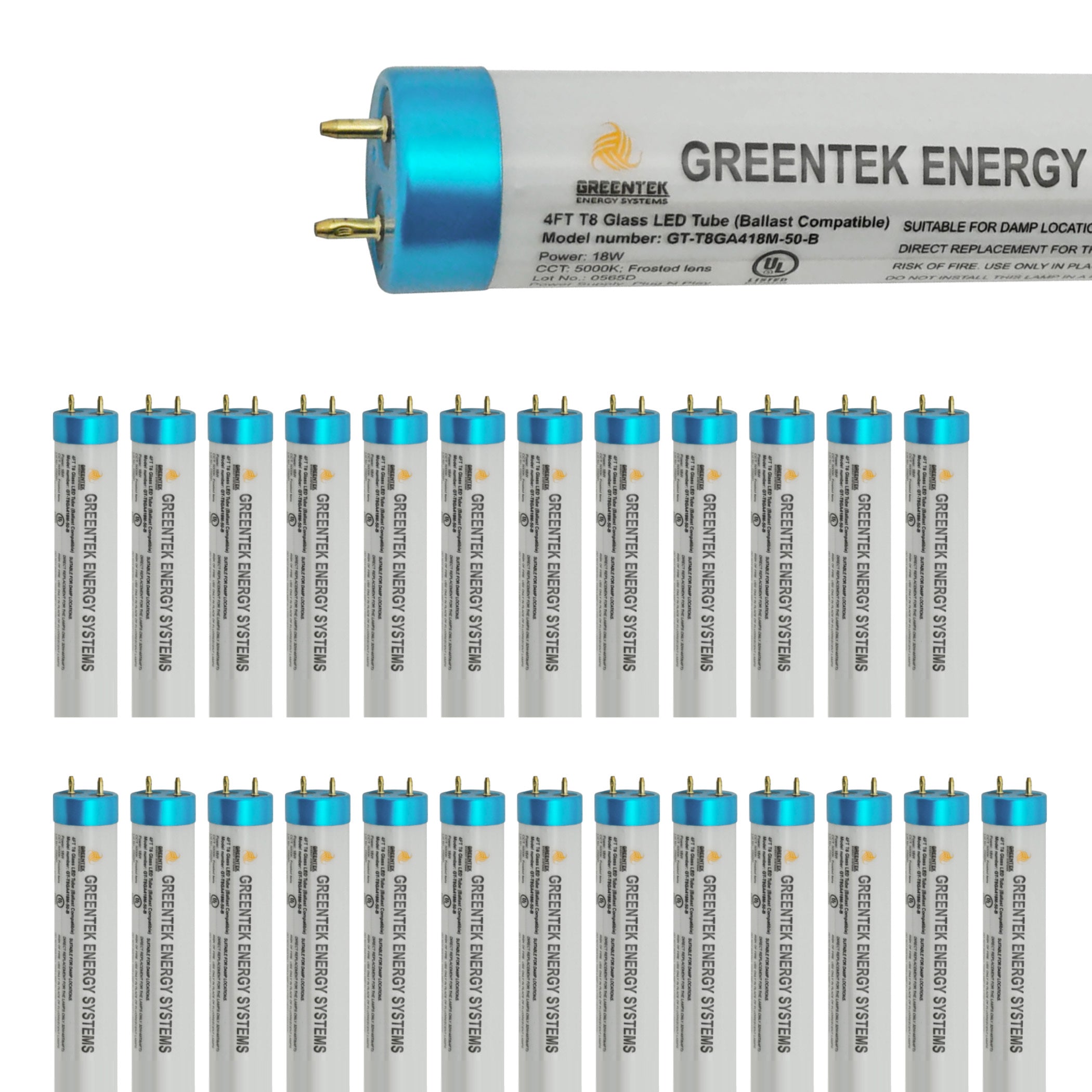4ft 18W LED Linear Tube - 25 Pack - Glass - Ballast Compatible Only - Plug N Play - Will ONLY Work With A Ballast - Safety Thermal Fuses - (UL Type A)