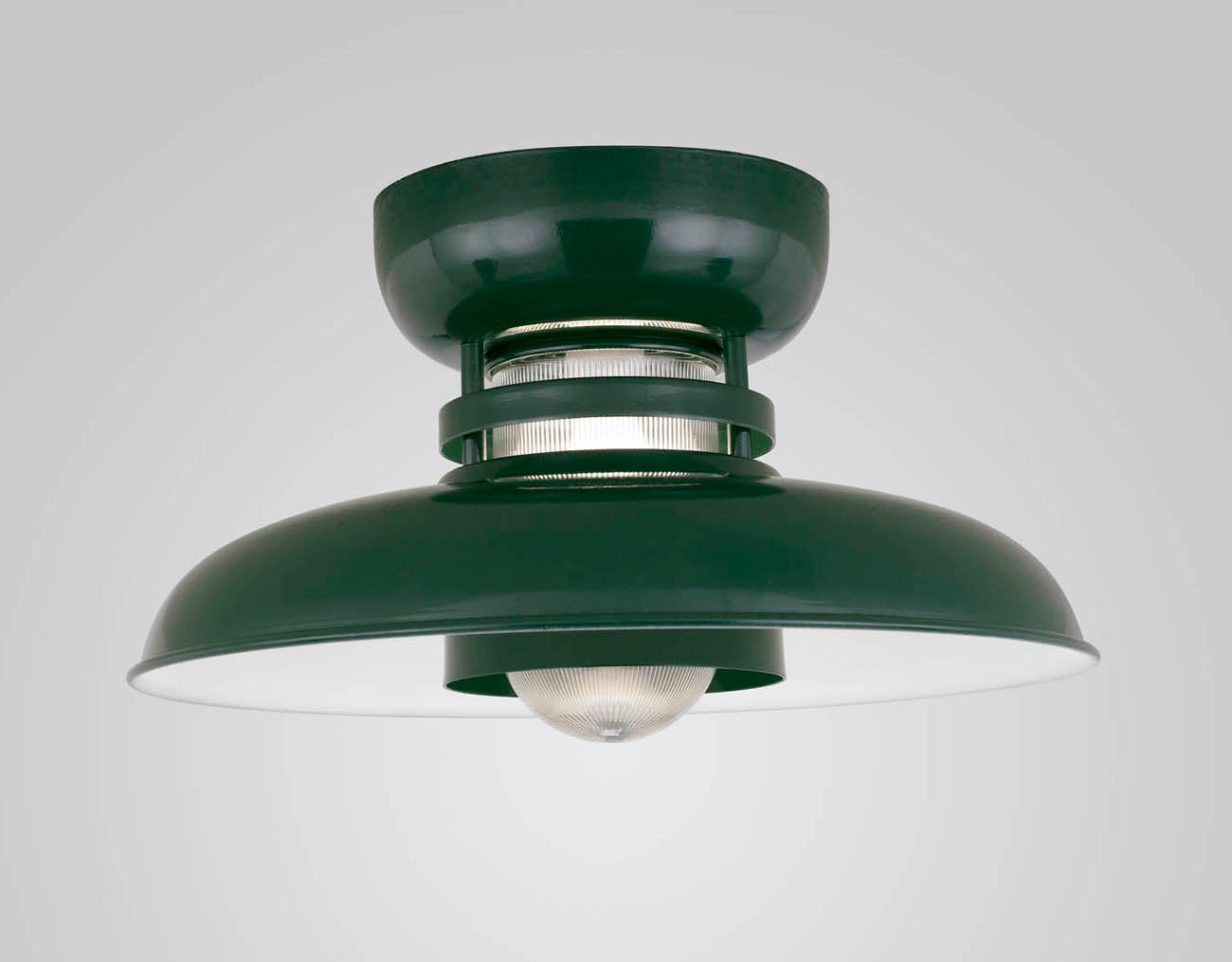 Hi-Lite Self-Ballasted Cordelia Flush Mount - Dark Green (18" width, shown with ribbed glass)