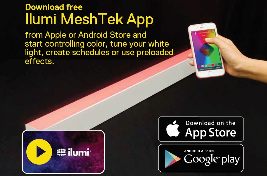 4 Foot LED Surface or Pendant Mount Linear Fixture, RBGW Color Changing, 27 or 54 Watt, White Finish