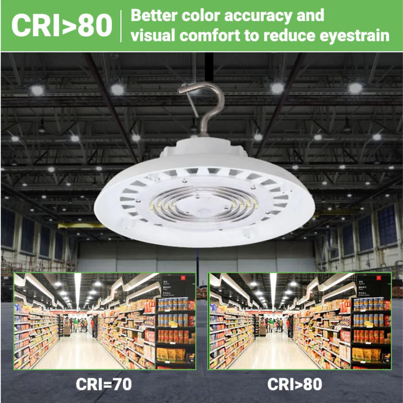 240W LED UFO High Bay Light - 34,320 Lumens, High Voltage, Hook Mount, IP65, UL & DLC 5.1 Certified