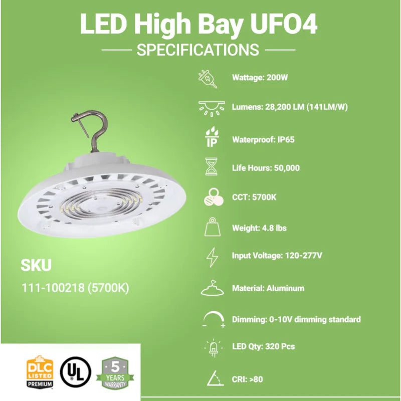 200W LED High Bay UFO Light – 28,200 Lumens – Energy-Efficient Commercial & Industrial Lighting – UL & DLC 5.1 Certified