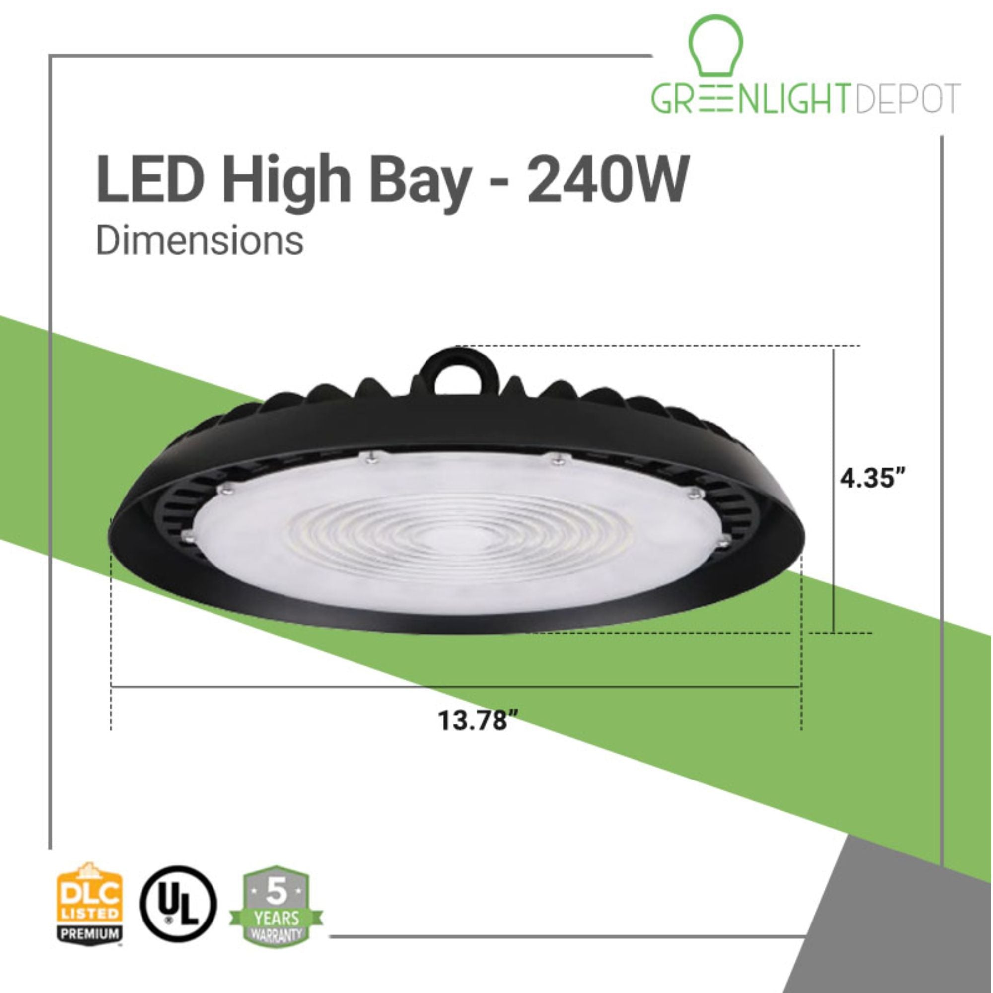 240W Slim UFO LED High Bay Light – 27,000 Lumens, 4000K/5000K, IP65, Dimmable, UL & DLC Listed