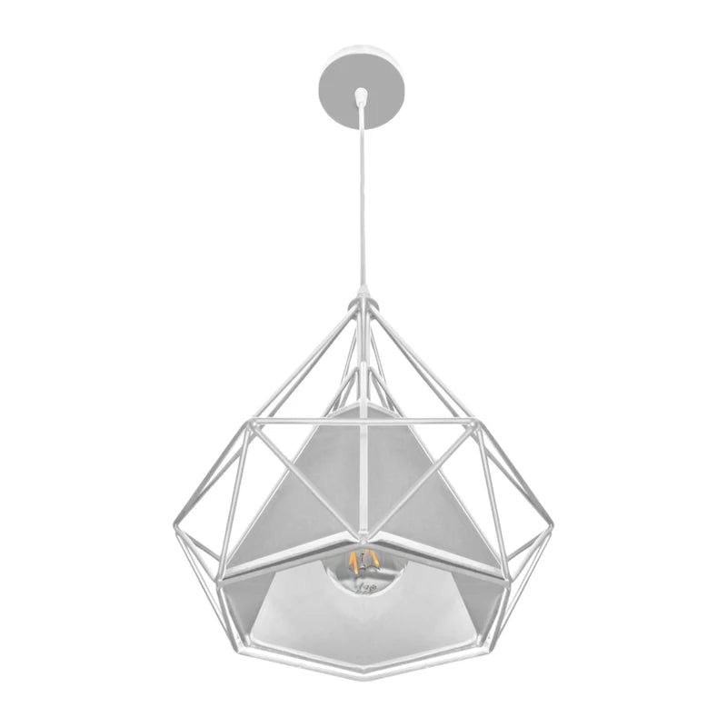 Pendant Light White Geometric Wire Frame With Shade