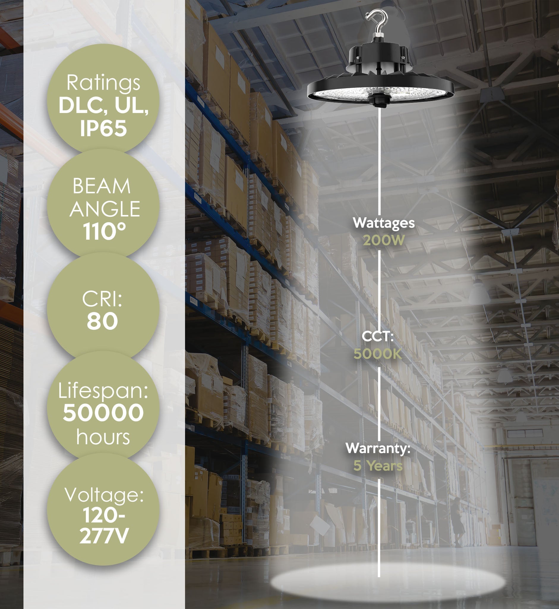 Saturn LED UFO High Bay Light - 200W, 37,000 Lumens, 5000K, Black Finish, UL & DLC Certified