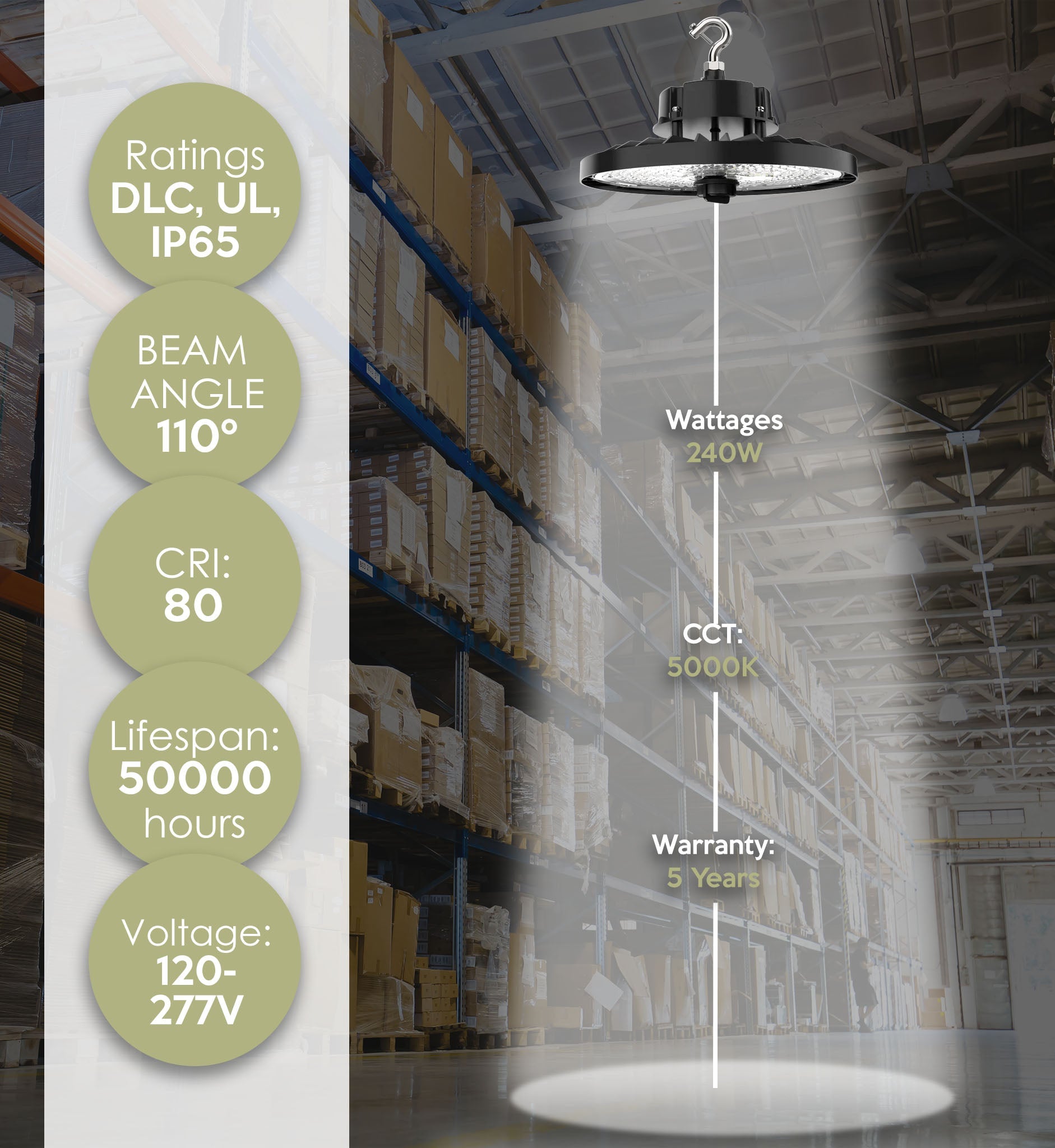 Saturn LED UFO High Bay, 240W – 44,400 Lumens, 5000K, IP65-Rated, Industrial & Warehouse Lighting