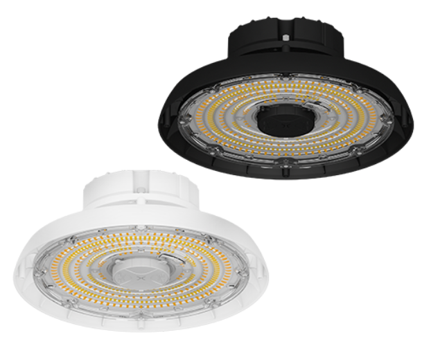 102W Round LED High Bay Light – 14,000 Lumens, CCT Selectable, 120-277V, White/Black Finish