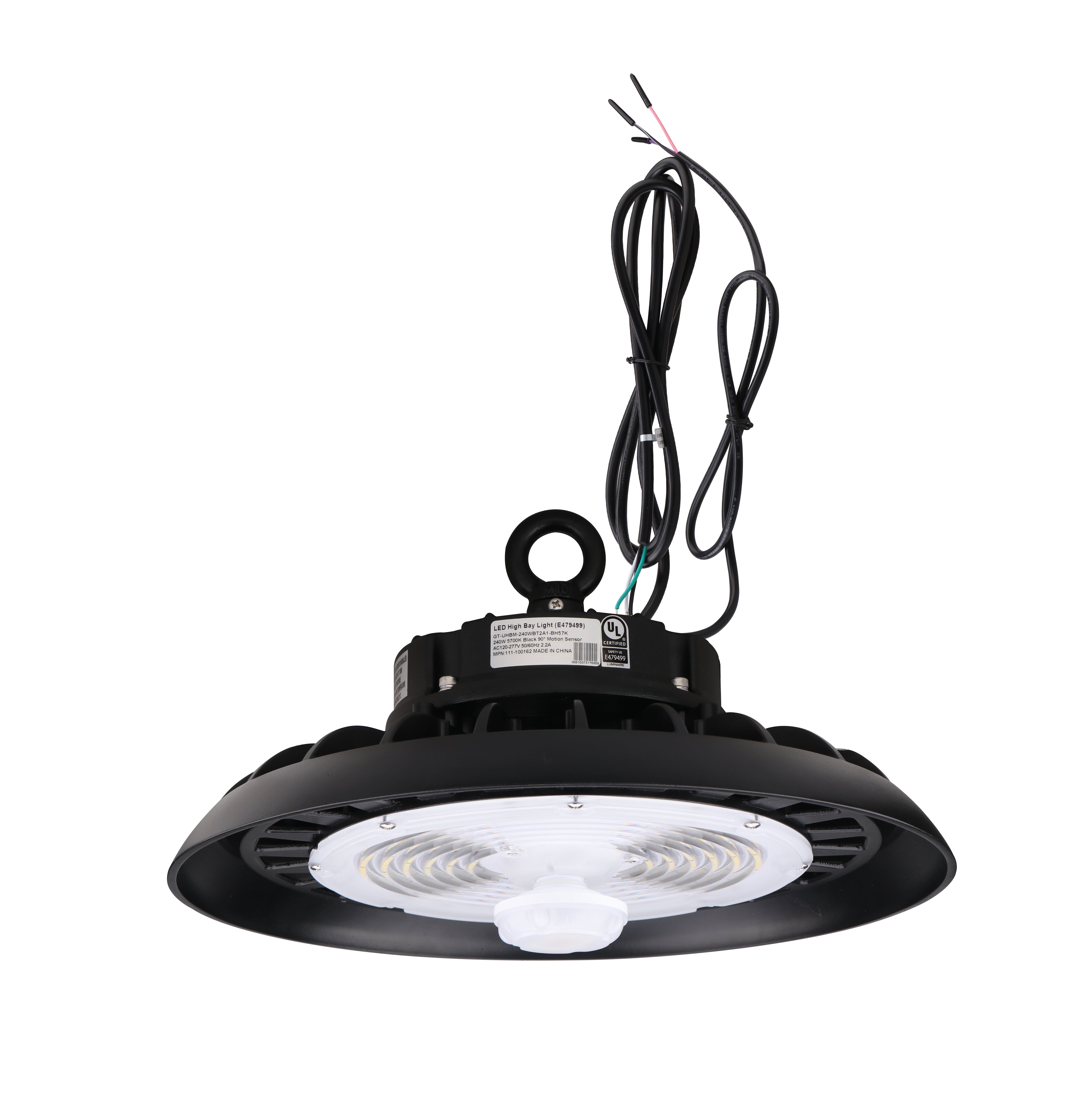240W LED High Bay Light – 39,120 Lumens, Motion Sensor, 5000K/4000K, IP65 Waterproof, Dimmable, Hook Mount, UL & DLC 5.1 Certified