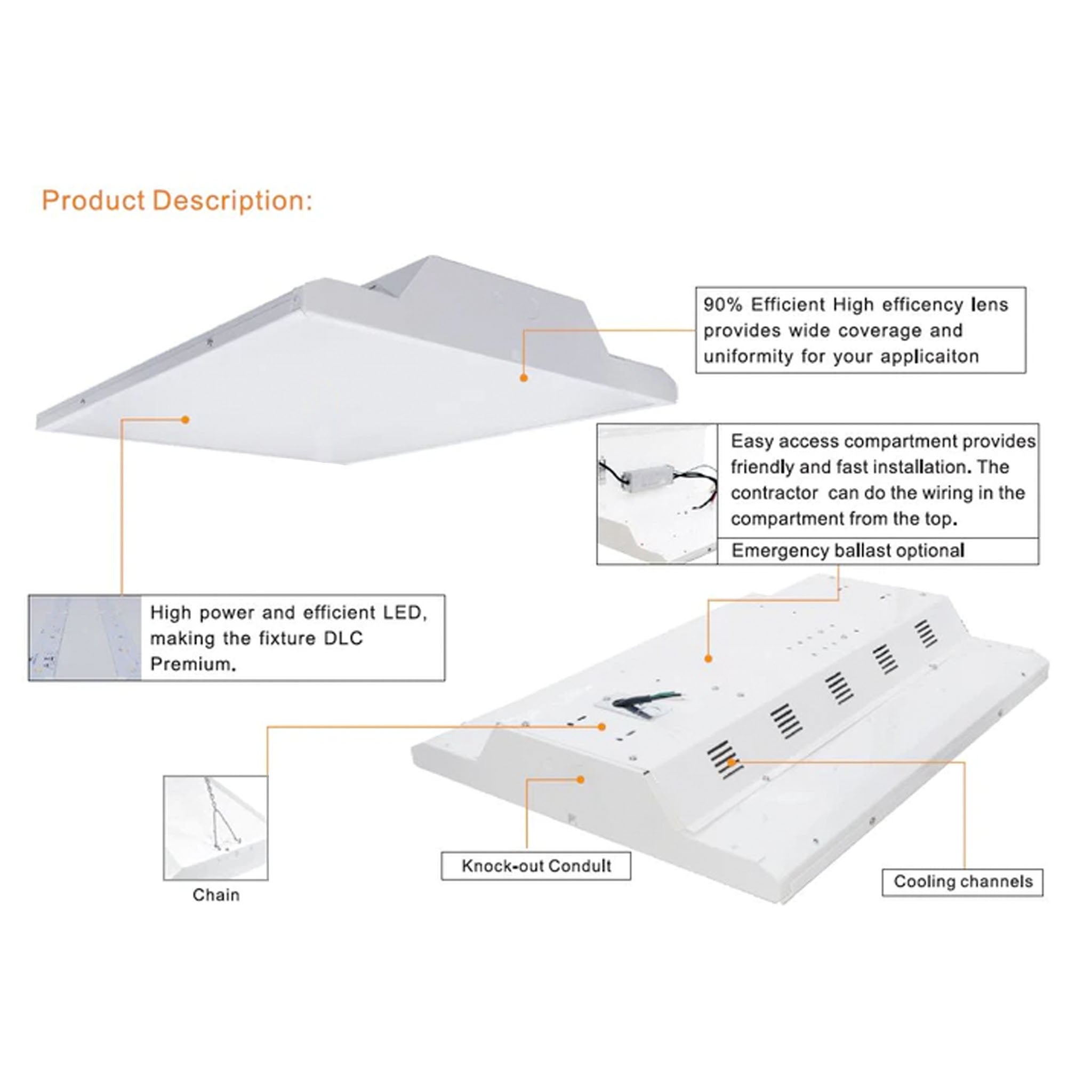 2FT Linear High Bay, 145W, 21,052 Lumens, 120-277V, 4000K