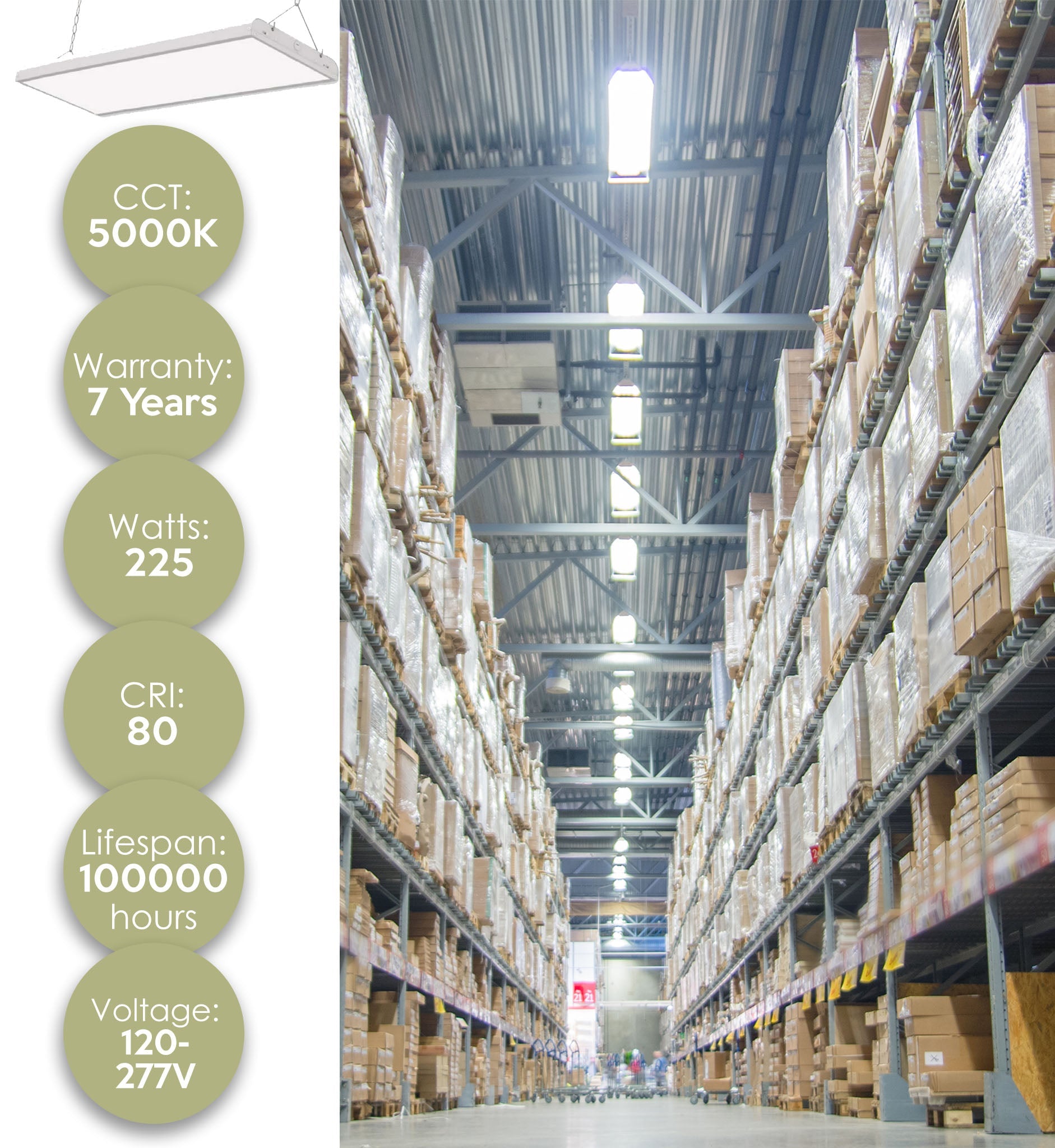 4 Ft LED Linear High Bay, 225 Watt, 34564 Lumens, 120-277 Volt, 5000K