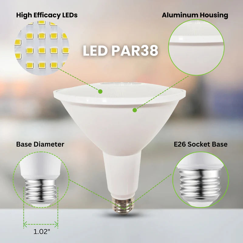 LED PAR38 Bulb - 15W - 1200lm - 24 Pack - 40° - Dimmable - E26 Base - ETL