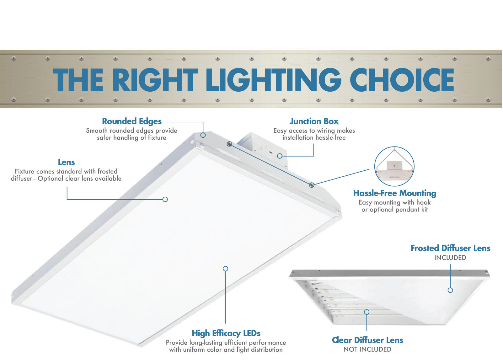 11790 Lumen High Bay Light, 90W, 5000K, Frosted Lens and Sensor Installed