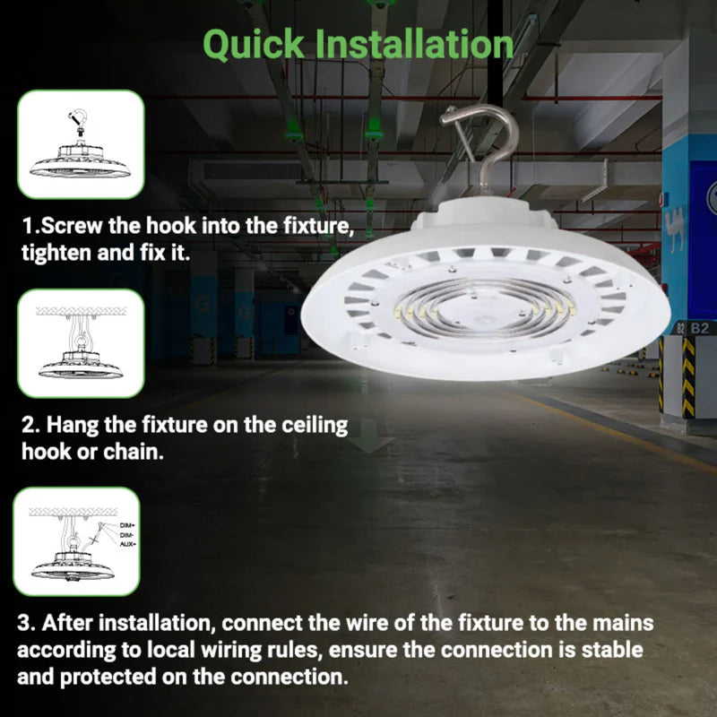 100W LED UFO High Bay Light - 14,100 Lumens, Hook Mount, UL & DLC 5.1 Certified
