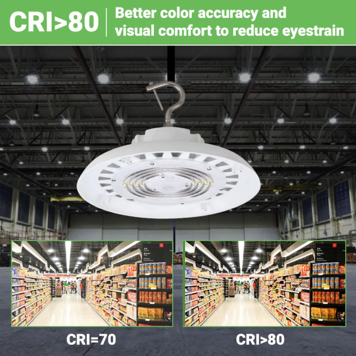 100W LED UFO High Bay Light - 14,100 Lumens, Hook Mount, UL & DLC 5.1 Certified