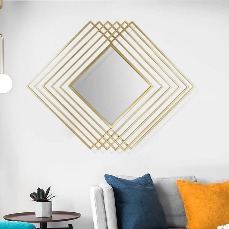 Modern Luxury Overlapping Geometric Rhombus Gold Metal Wall Mirror