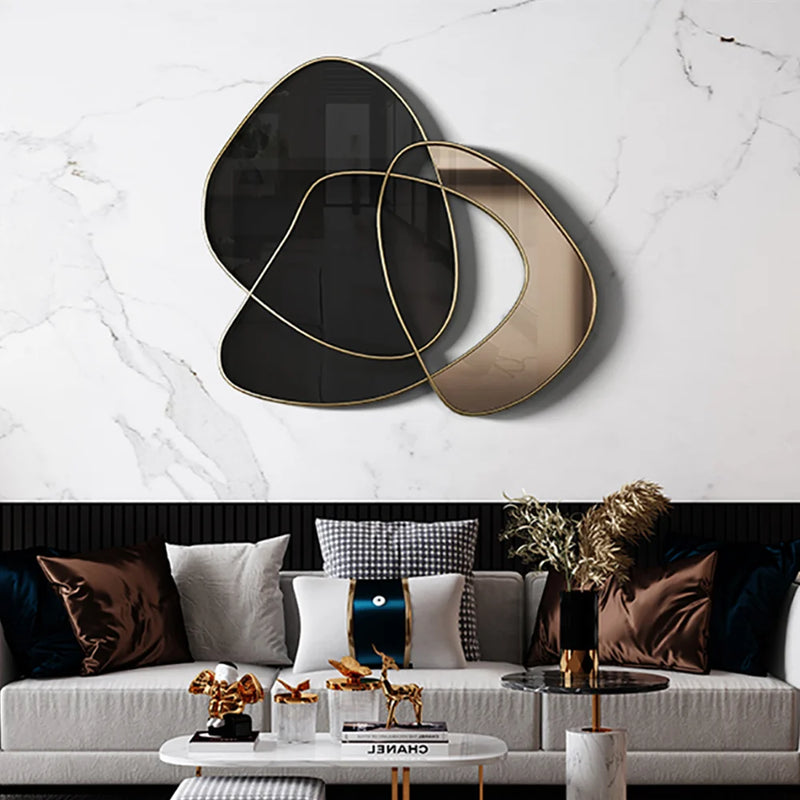 31.5" Abstract 3D Metal Big Wall Decor Unique Modern Irregular Home Art in Black & Gold