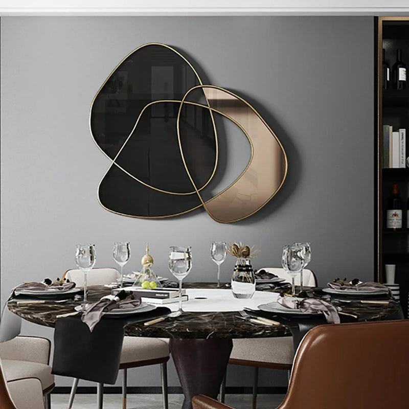 31.5" Abstract 3D Metal Big Wall Decor Unique Modern Irregular Home Art in Black & Gold