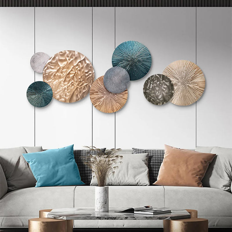 3D Art Deco Large Metal Round Textured Wall Decor for Living Room Bedroom