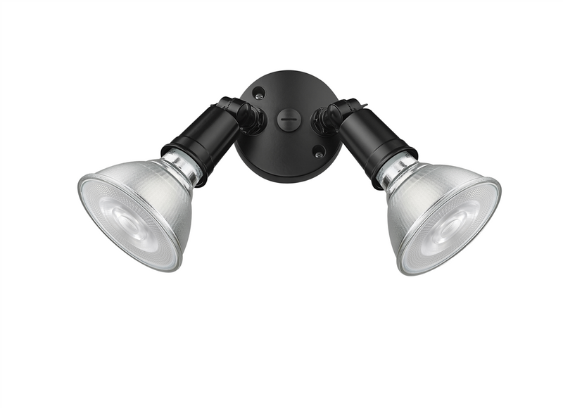 Security Flood Light, Twin Adjustable Heads, 120V, White, Black or Bronze Finish