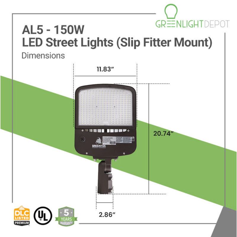 LED Street Light - 150W - 22,200 Lumens - Shorting Cap - Slip Fitter Mount - AL5 Series - UL+DLC 5.1