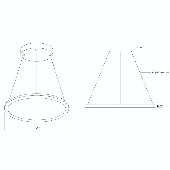 LED 23" Round Suspended Up/Down Light, 2500 Lumens, CCT Selectable, 50W, 100-277V, White or Black Finish