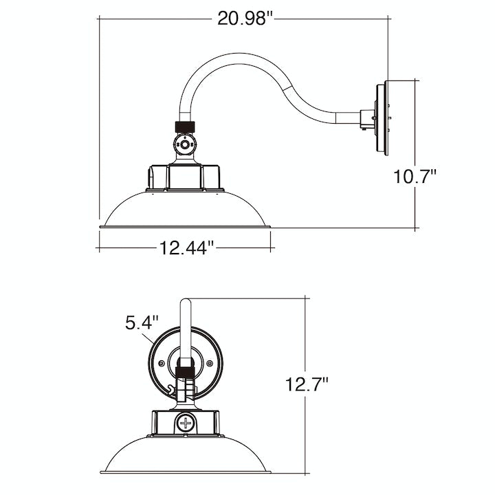 LED Gooseneck Barn Light, 6500 Lumen Max, Wattage and CCT Selectable, Integrated Photocell, 120-277V