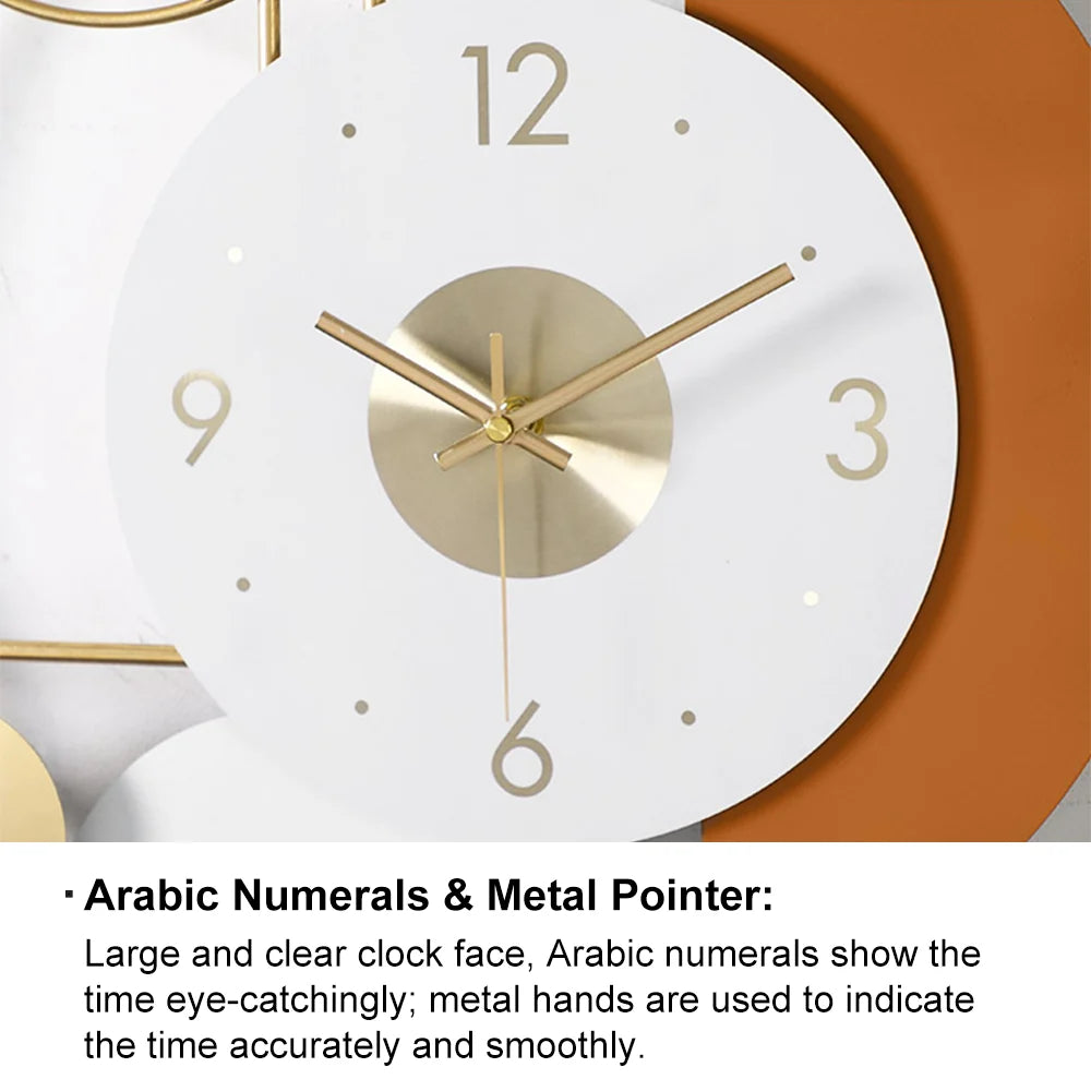 3D Mute Metal Wall Clock with Gold Pendulum Modern Round Decor Art Living Room Bedroom