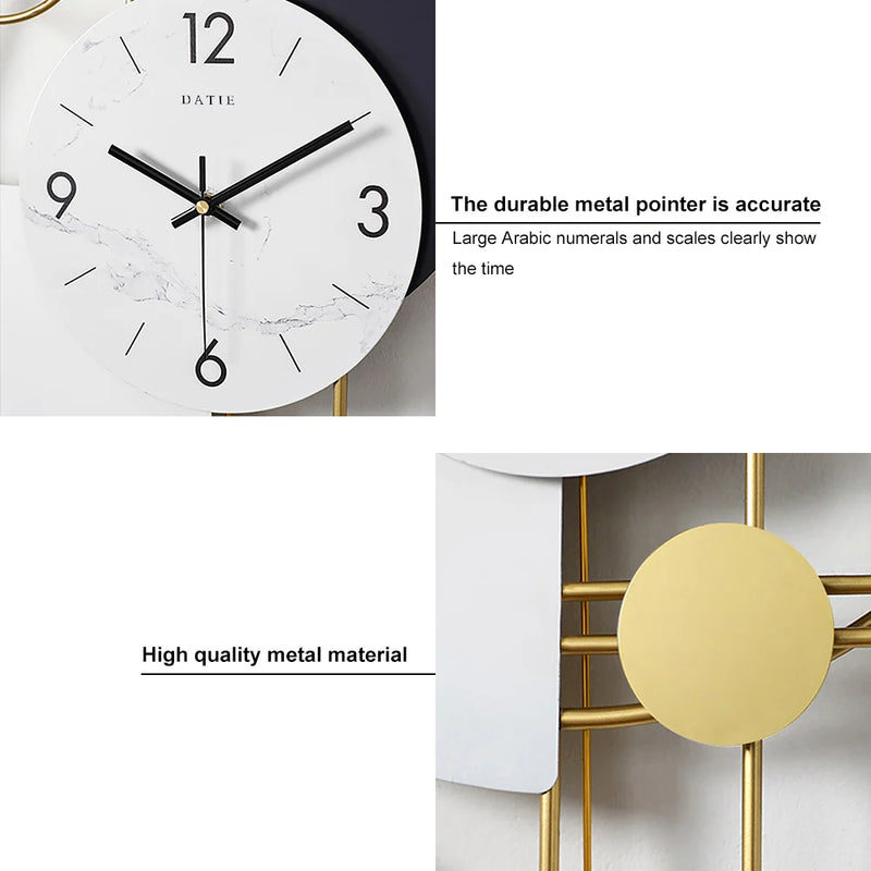 3D Mute Metal Wall Clock with Gold Pendulum Modern Round Decor Art Living Room Bedroom