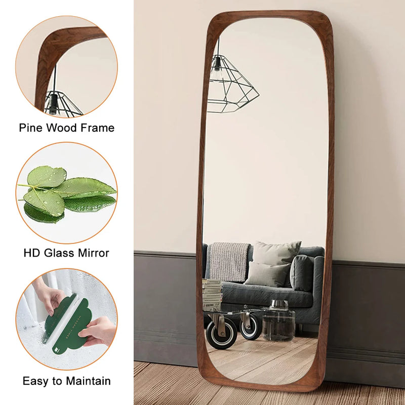 Mid-Century Rectangle Full Length Floor Mirror Wood Frame 69"x 20" Leaning Mirror Walnut