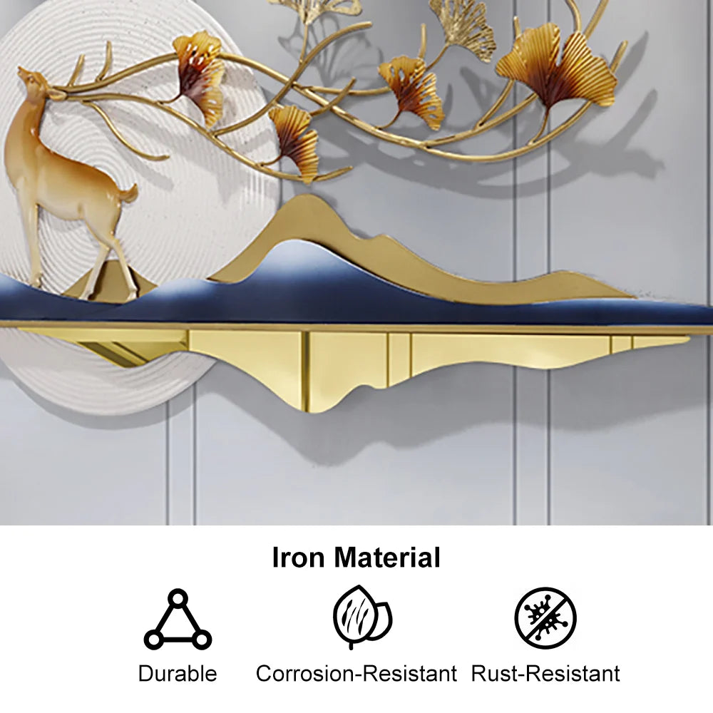 55" Modern Metal Wall Decor with Hollow-Out Ginkgo Leaves & Deer for Living Room