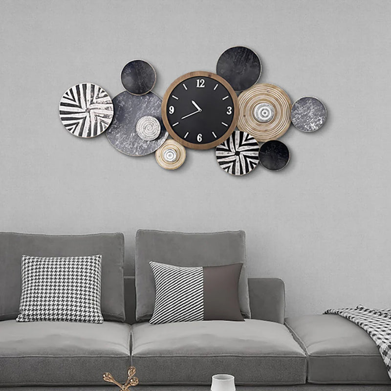 Modern Multi-Round Mute Wall Clock Metal Hanging Home Art