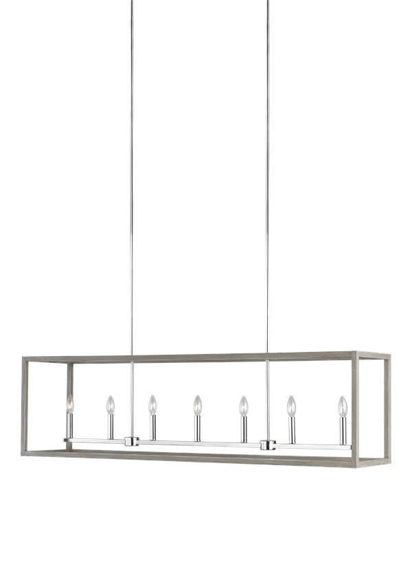 Moffet Street Collection - Long Seven Light Island Pendant | Finish: Washed Pine / Chrome - 6634507-872