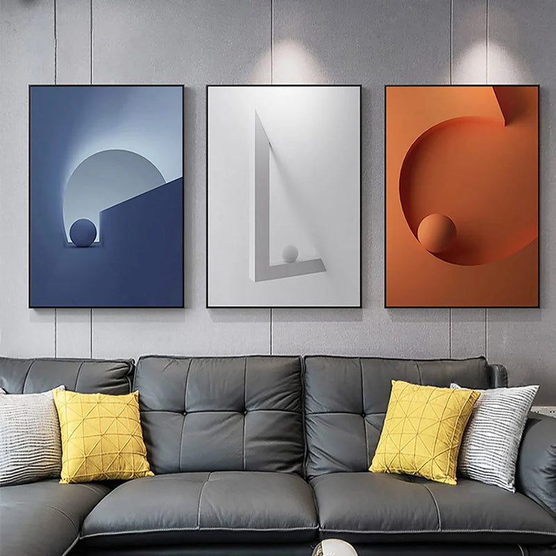 28" 3 Pieces Modern Wall Decor Living Room Abstract Art Canvas Print with Metal Frame