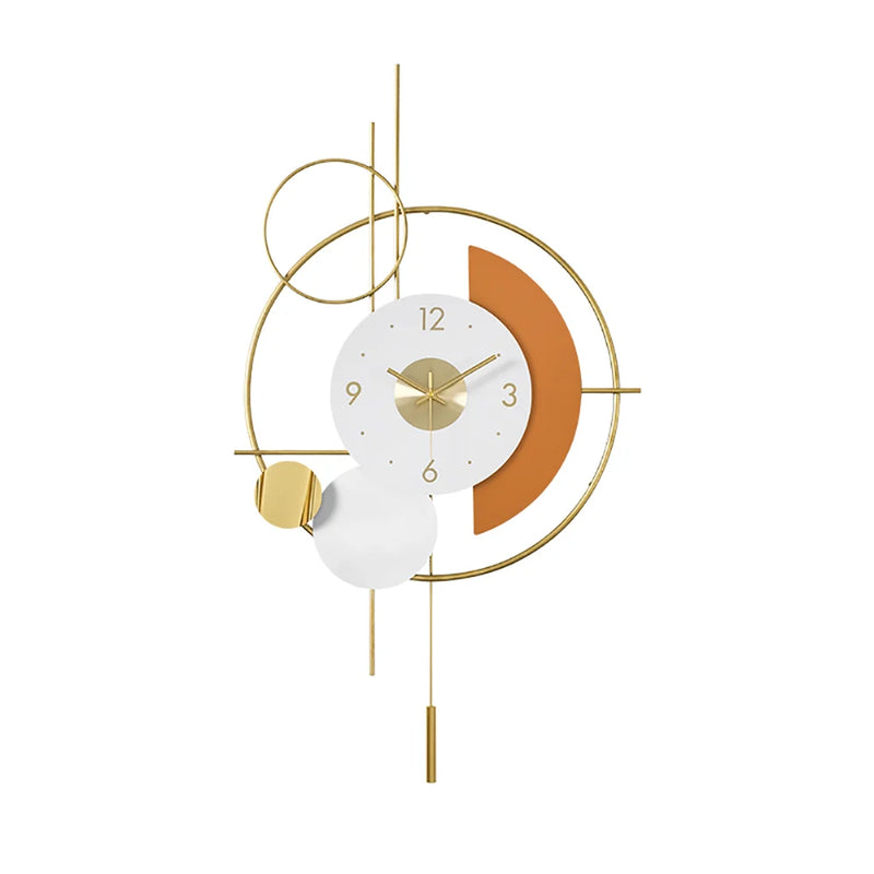 3D Mute Metal Wall Clock with Gold Pendulum Modern Round Decor Art Living Room Bedroom