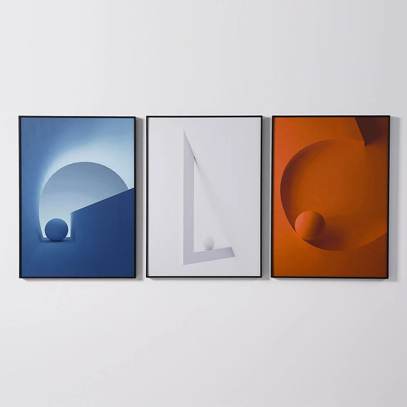 28" 3 Pieces Modern Wall Decor Living Room Abstract Art Canvas Print with Metal Frame