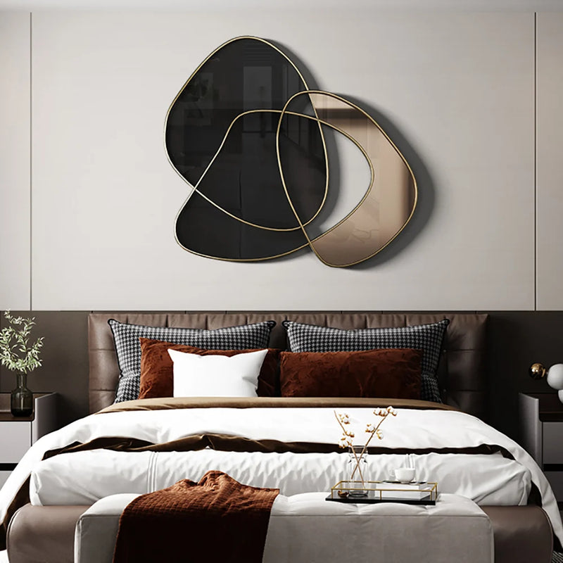 31.5" Abstract 3D Metal Big Wall Decor Unique Modern Irregular Home Art in Black & Gold