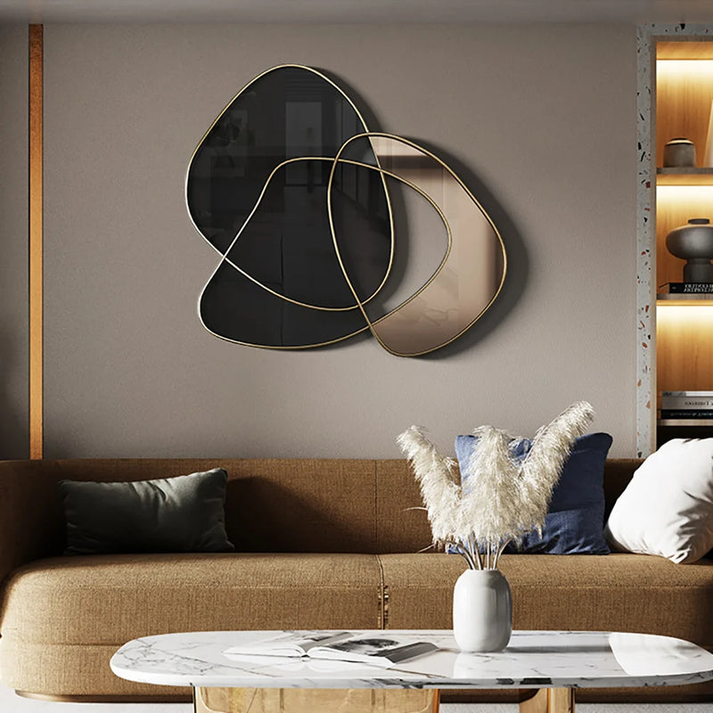 31.5" Abstract 3D Metal Big Wall Decor Unique Modern Irregular Home Art in Black & Gold