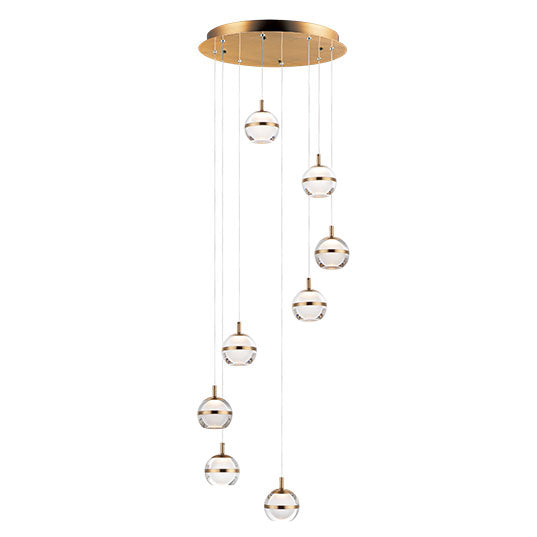 Swank 8-Light Pendant, 3,840 Lumens, 48W, 3000K CCT, 120V, Polished Chrome, or Natural Aged Brass Finish