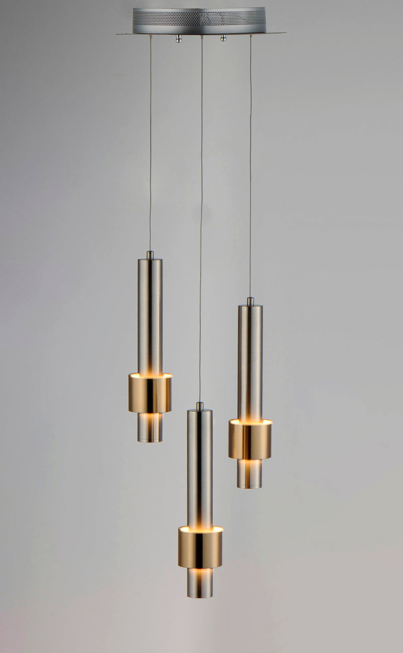 Reveal 3-Light LED Pendant, 1,440 Lumens, 18W, 3000K CCT, 120V, Satin Nickel / Satin Brass Finish