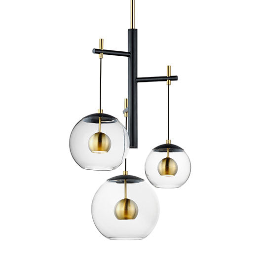 Nucleus 3-Light LED Pendant, 1,800 Lumens, 30W, 3000K CCT, 120V, Black/Natural Aged Brass Finish