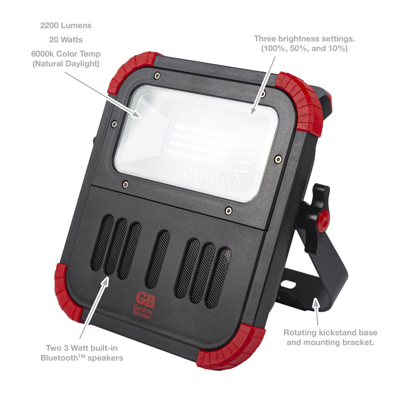 Gardner Bender GWL-20BT 20 Watt LED Work Light with Bluetooth Speaker