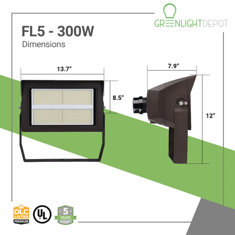 LED Flood Light - FL5 - 300W - 45,000 LM -  Flood Mount - UL DLC 5.1